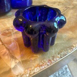 Vintage Reims French Cobalt Blue Glass Tealight Candle Holders